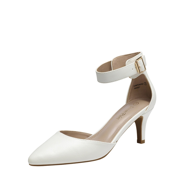 Women's Closed Toe Ankle Strap Heels - WHITE PU -  0
